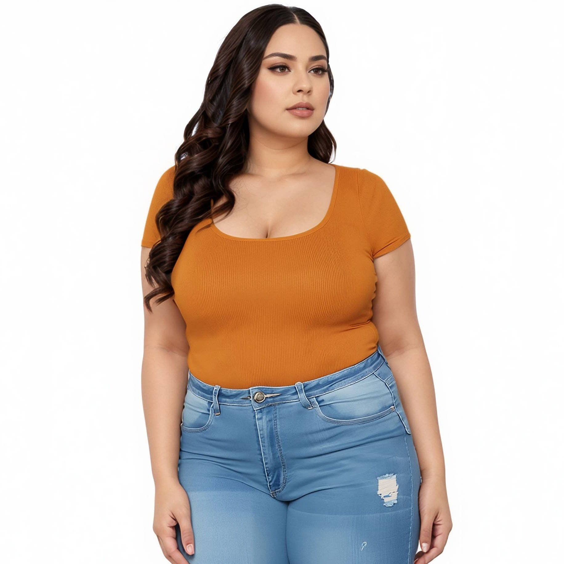 Robin K - Wholesale Bodysuit - Women's - Pleione Plus Size Women's Ribbed Funnel Bodysuit3