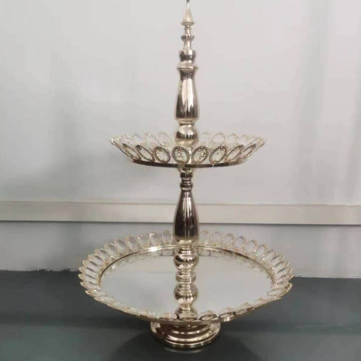 Decor N Beyond - Wholesale Cake Stand - Two Tier Mirror Top High Tea Cake Stand11