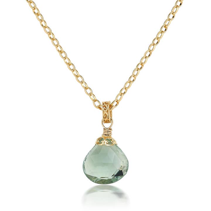 Green Amethyst Drop Necklace in Gold for wholesale by Anatoli Jewelry