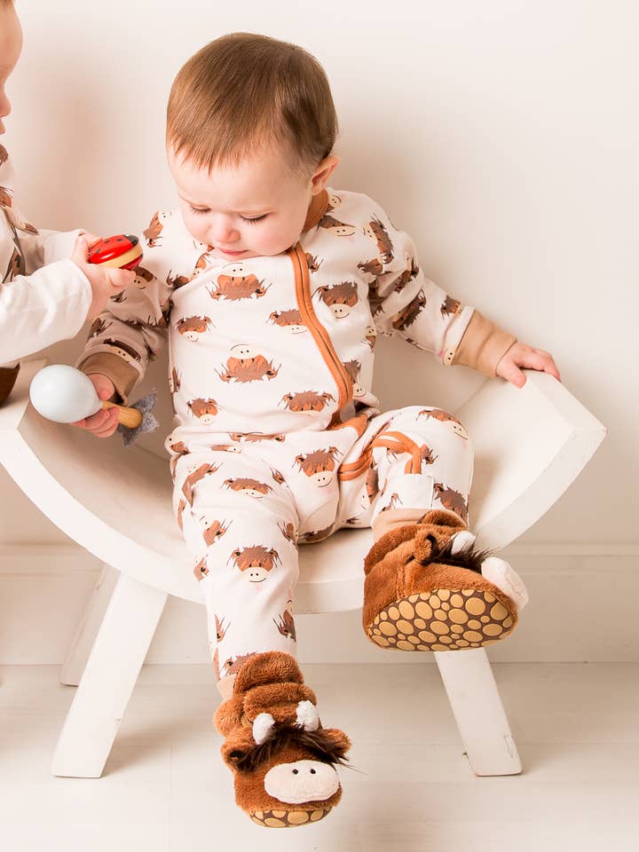 Blade and Rose Limited - Wholesale Romper - Kids - Neutral Hamish Highland Cow Zip-Up Romper3
