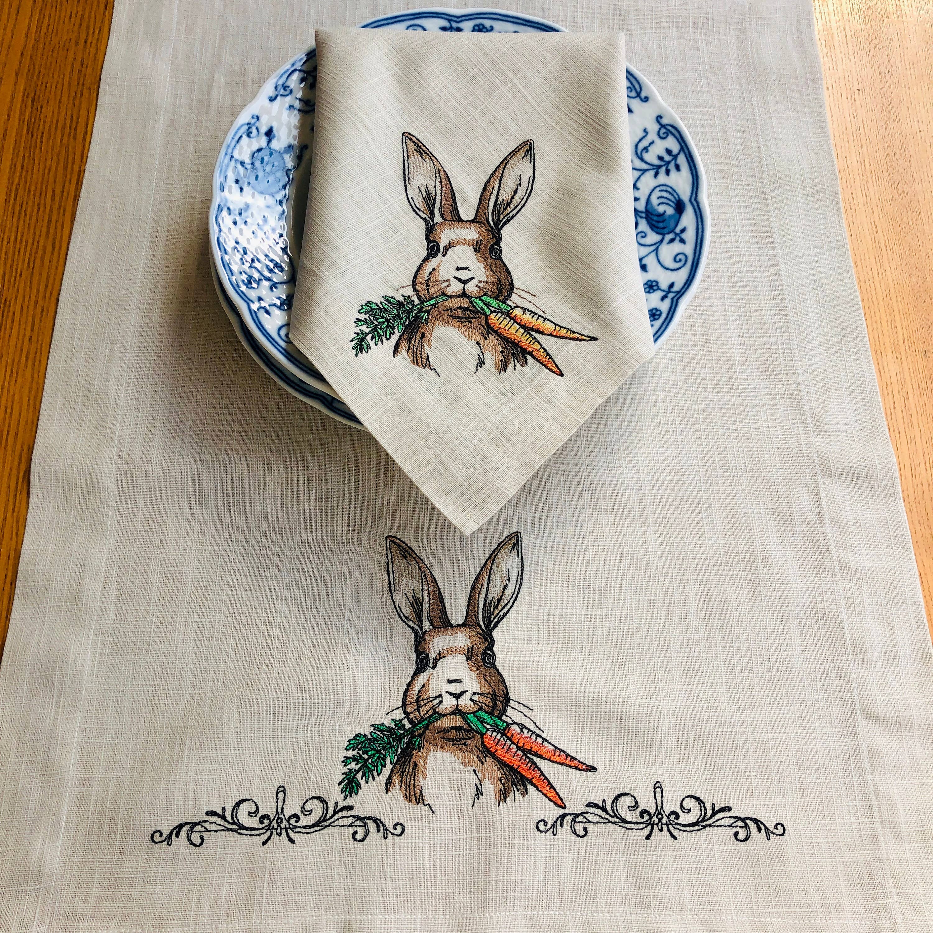 Belle Linen - Wholesale Dinner & Cloth Napkin - Embroidered Easter Bunny Linen Dinner Napkin9