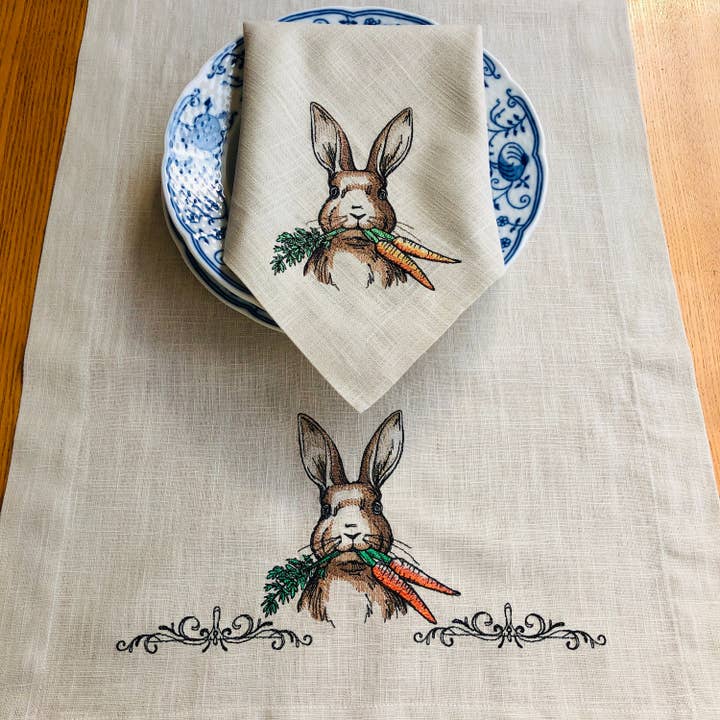 Belle Linen - Wholesale Dinner & Cloth Napkin - Embroidered Easter Bunny Linen Dinner Napkin9