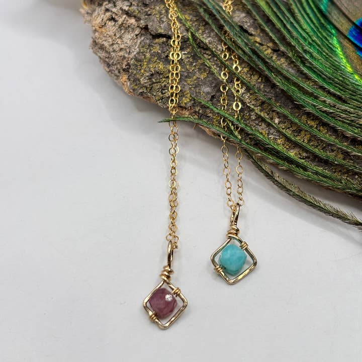 Rachel Renee Jewelry - Wholesale Pendant/Charm Necklace - VERA Dainty Square Gemstone Necklace - More Color Choices 1