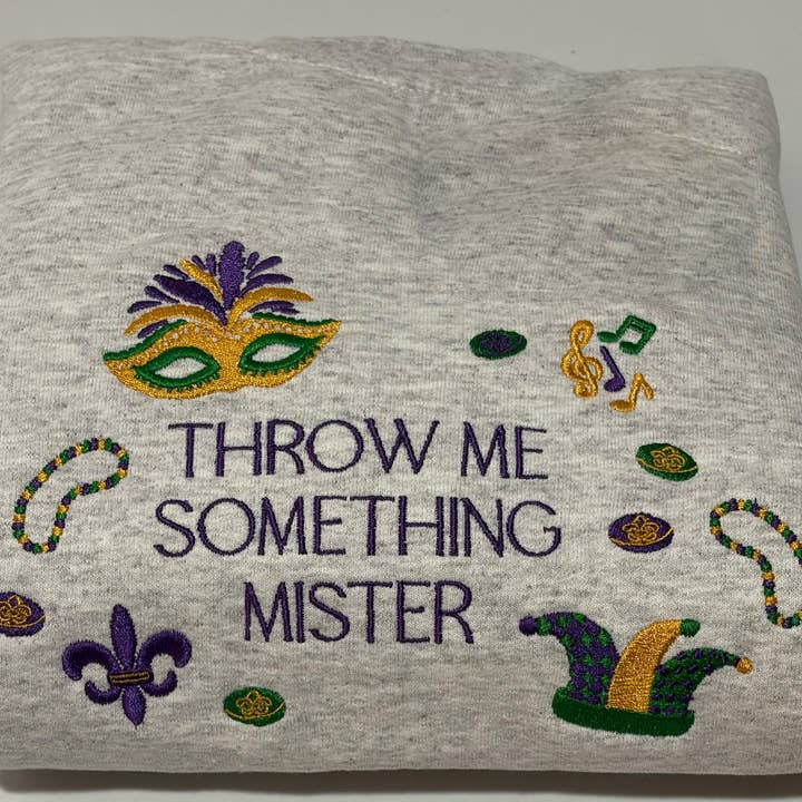 Embroidered Mardi Gras Throw Me Something Mister Tee,Sweater for wholesale by ClevorFit