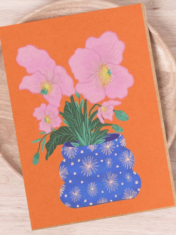 Everyday Greeting Card - Blue Curvy Vase Blooms for wholesale by Vivian Sofia Designs