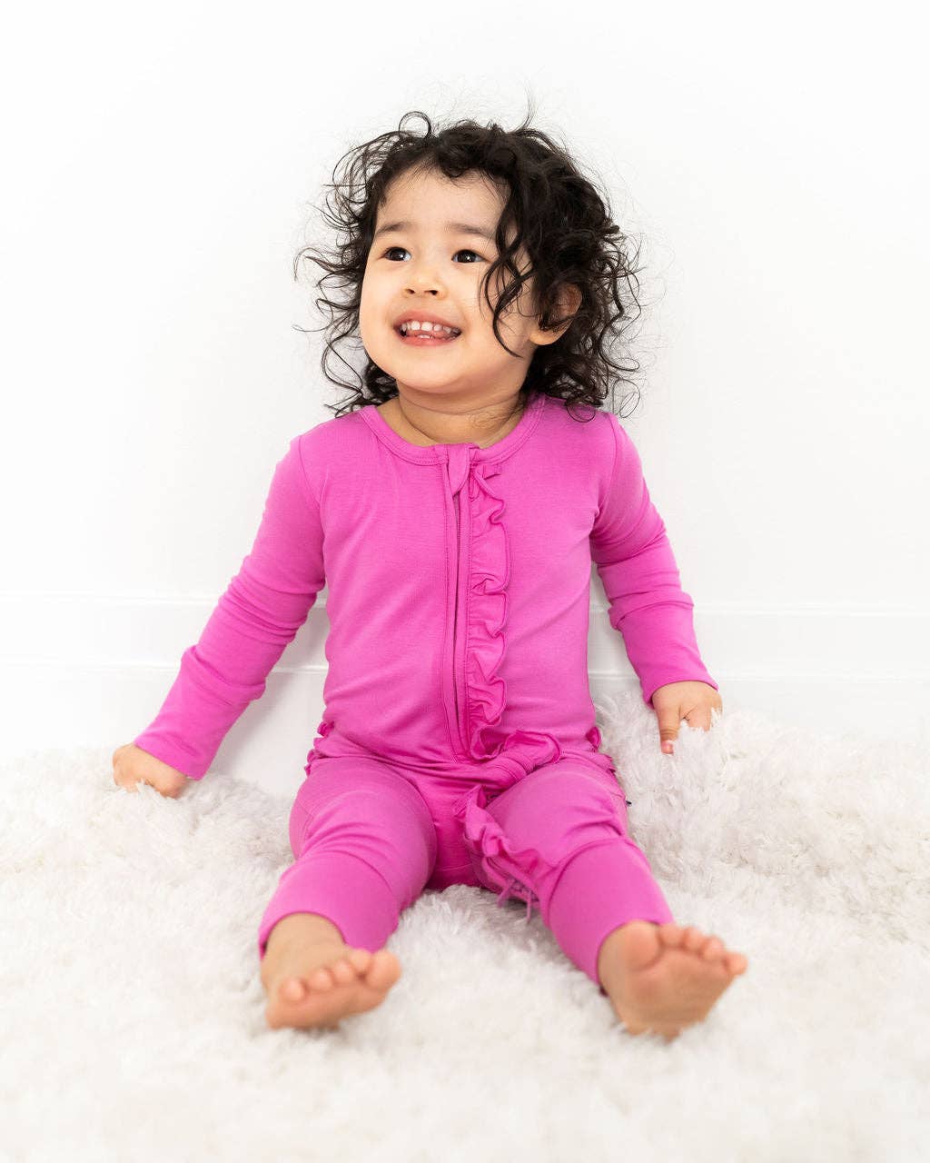 Laree + Co. - Wholesale Sleepsuit - Baby - Korrie Pink Bamboo Ruffle Convertible Footie2