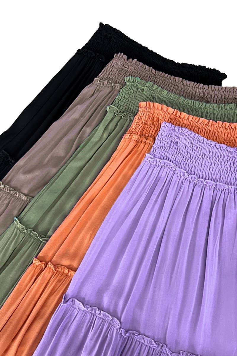 Vine & Love - Wholesale Skirt - Women's - Smocked Waisted Flowy Tiered Boho Maxi Skirts VS730538