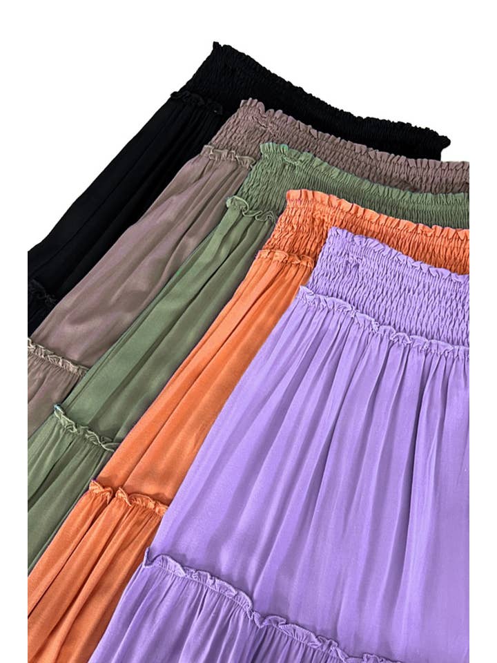 Vine & Love - Wholesale Skirt - Women's - Smocked Waisted Flowy Tiered Boho Maxi Skirts VS730538
