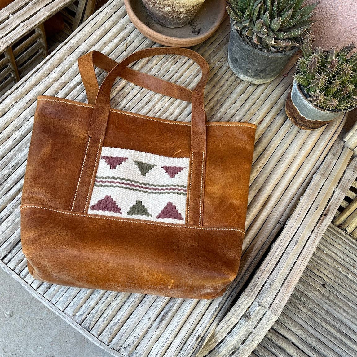 Woven With Hope - Wholesale Tote Bag - Women's - Chestnut Leather Tote with Pocket - Nourished Collection4