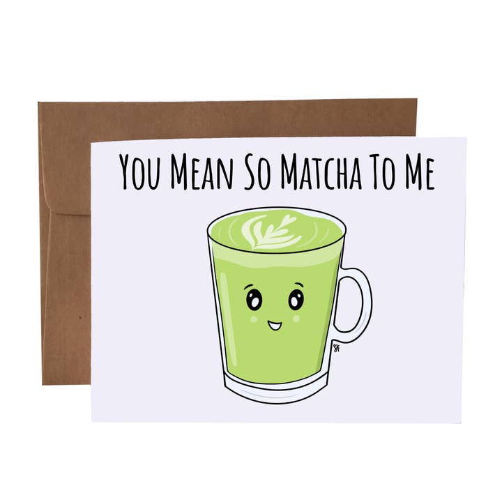 Du betyder så megeta for mig | Matcha Latte ordspil hilsen kort for engroshandel hos SKP ink