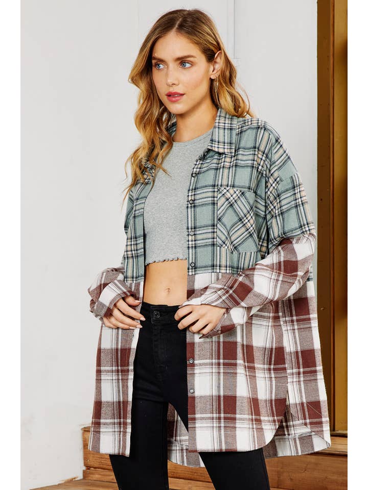FSL Apparel - Wholesale Button Down Shirt - Women's - IJ1059 - MIXED PLAID BUTTON DOWN OVERSIZED SHIRT11