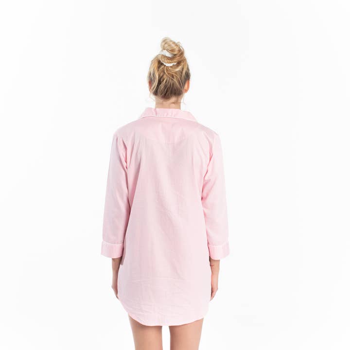 Bella Sleep + Spa - Wholesale Sleepwear Top - Women's - Button-Down Sleep Shirt - Pink with White Trim