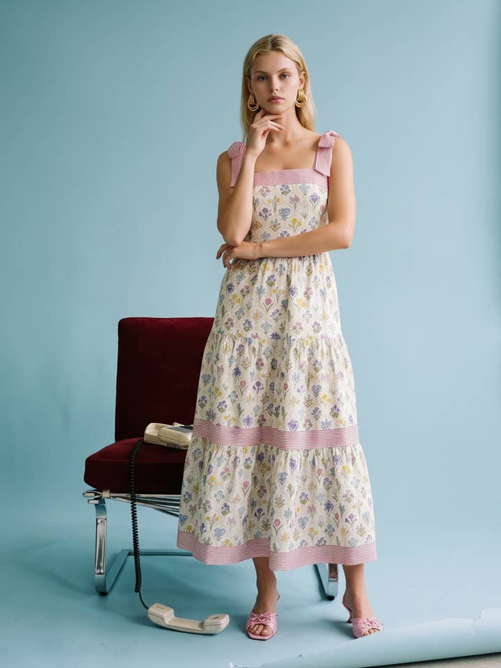 Vestido Maxi Floral com Alças para Atar JOD1211 por atacado de Heyson