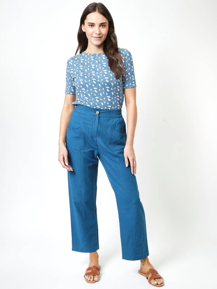 Sunny Pant - Teal - Organic Cotton Linen Blend for wholesale by Mudd & Water