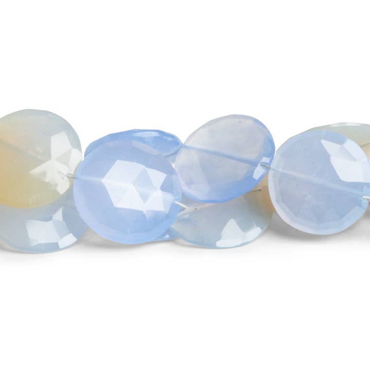10-16mm Blue Turkish Chalcedony Faceted Coins 8 inch 14 beads for wholesale by The Bead Traders