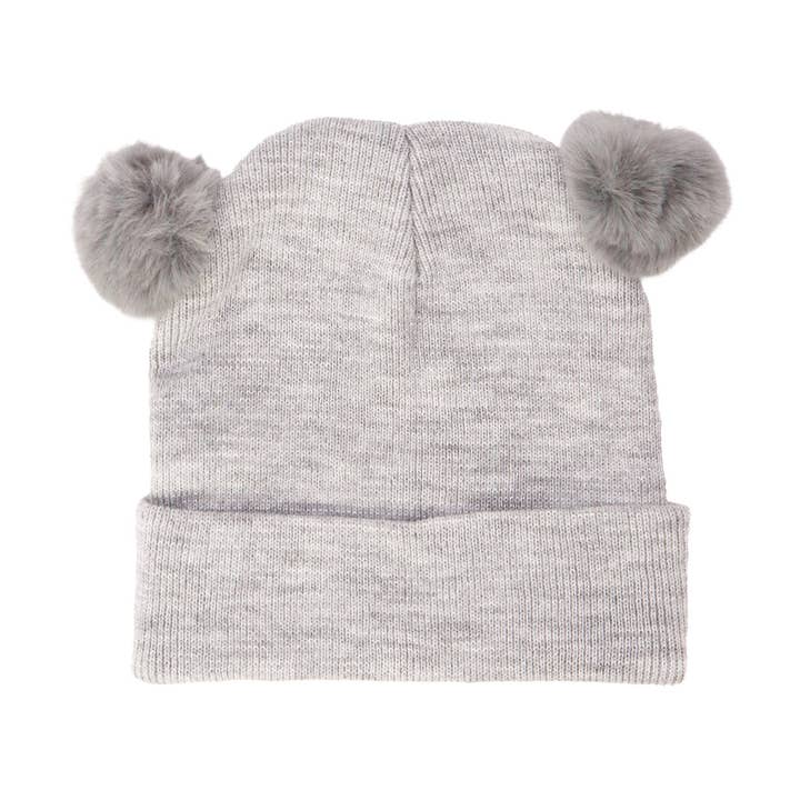 ASSORTED Kids Dreamy Eyes Double Pom Pom Knitted Beanie for wholesale on Faire2