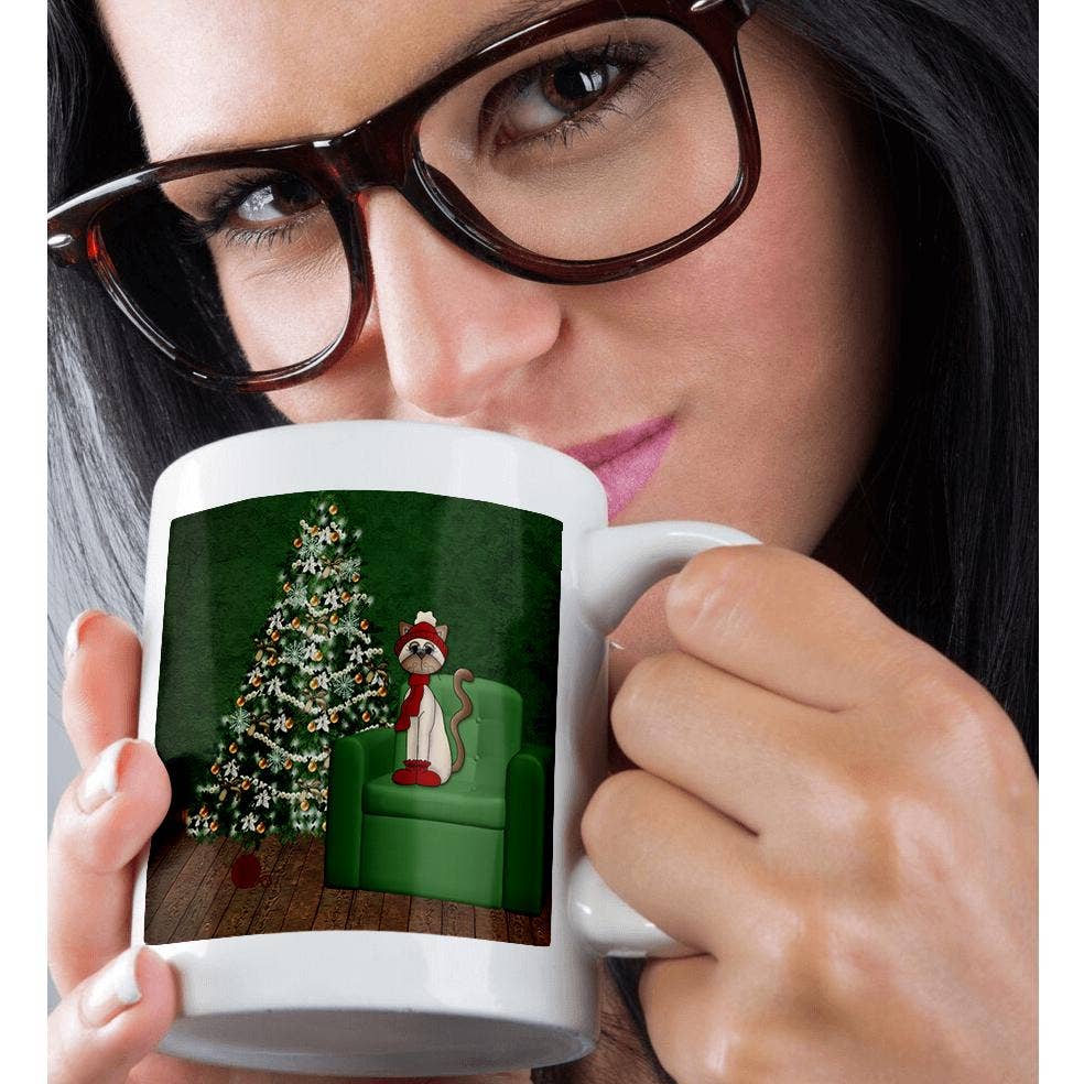 3dRose - Wholesale Coffee Mug - 3dRose, Cute Kitty Cat is ready for Christmas Living Room Setting, Mug9