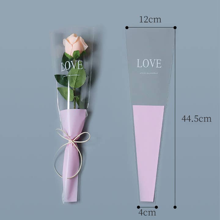 ByHome – wholesale Gift bag – 50 pcs, 2 sizes 3 colors LOVE flower OPP bag Bouquet sleeve 4