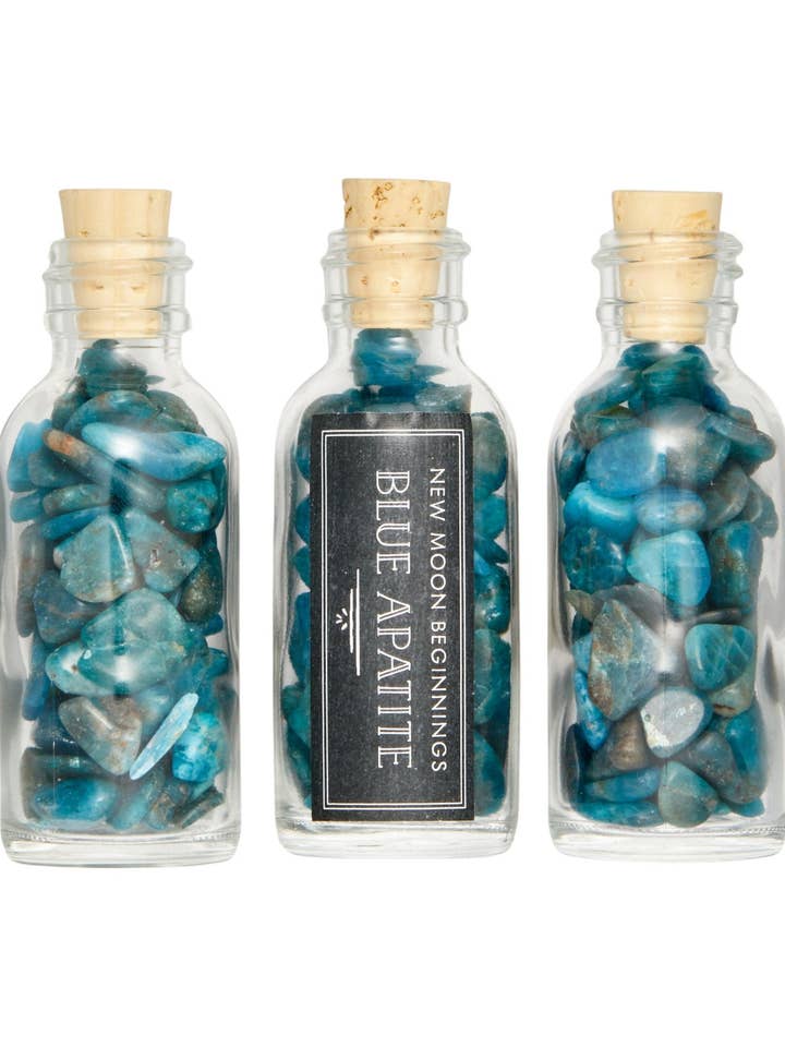 Blue Apatite Gem Bottle - Blue Apatite Crystal Chips for wholesale by New Moon Beginnings