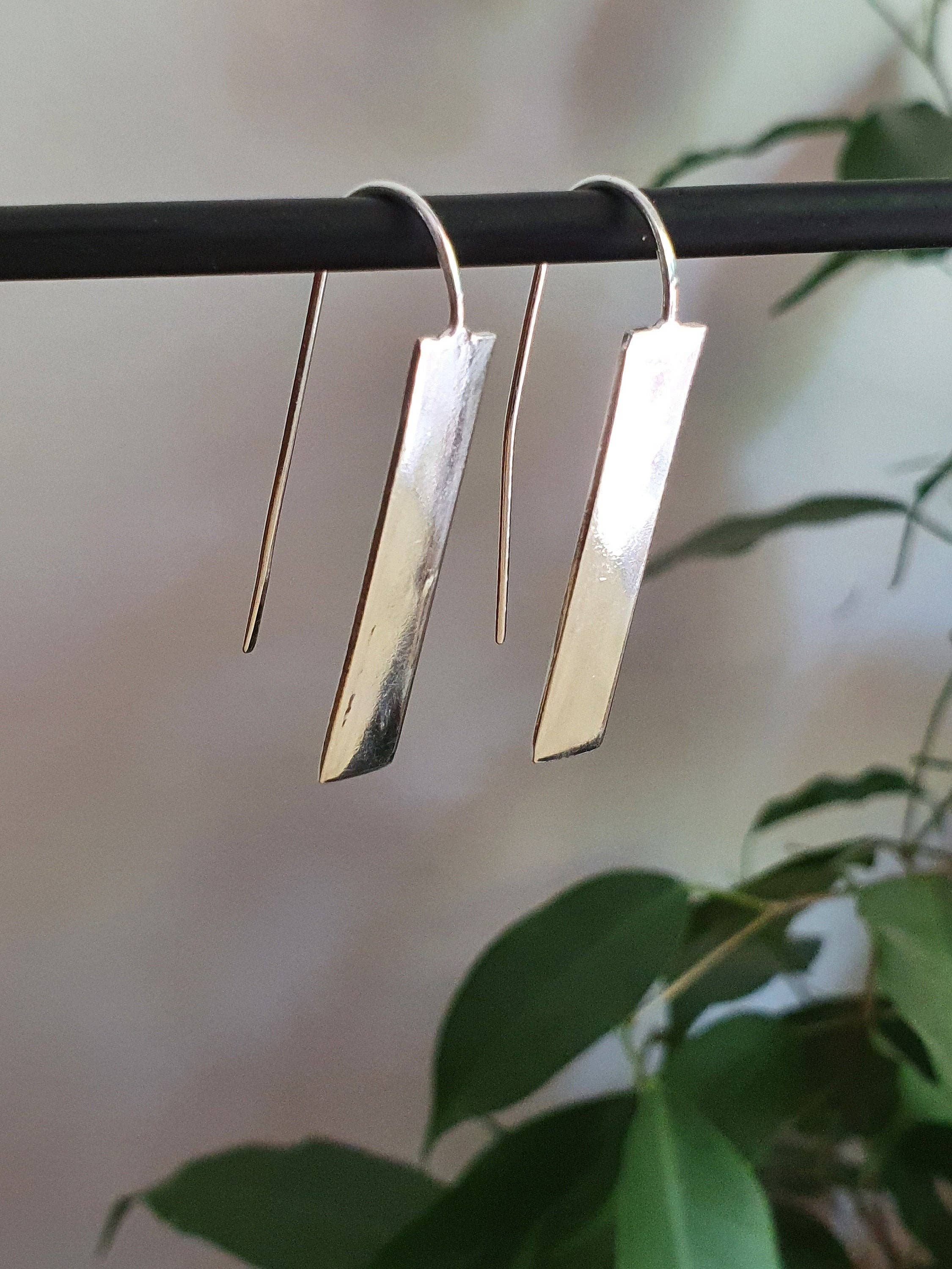Kaali Boutique – wholesale Dangle earrings – Minimalist Geometric Bar Silver Pendant Drop Earrings / Chic Ethnic Boho Classic Bohemian Chic Gypsy Spiral Hippie Festival Tribal style