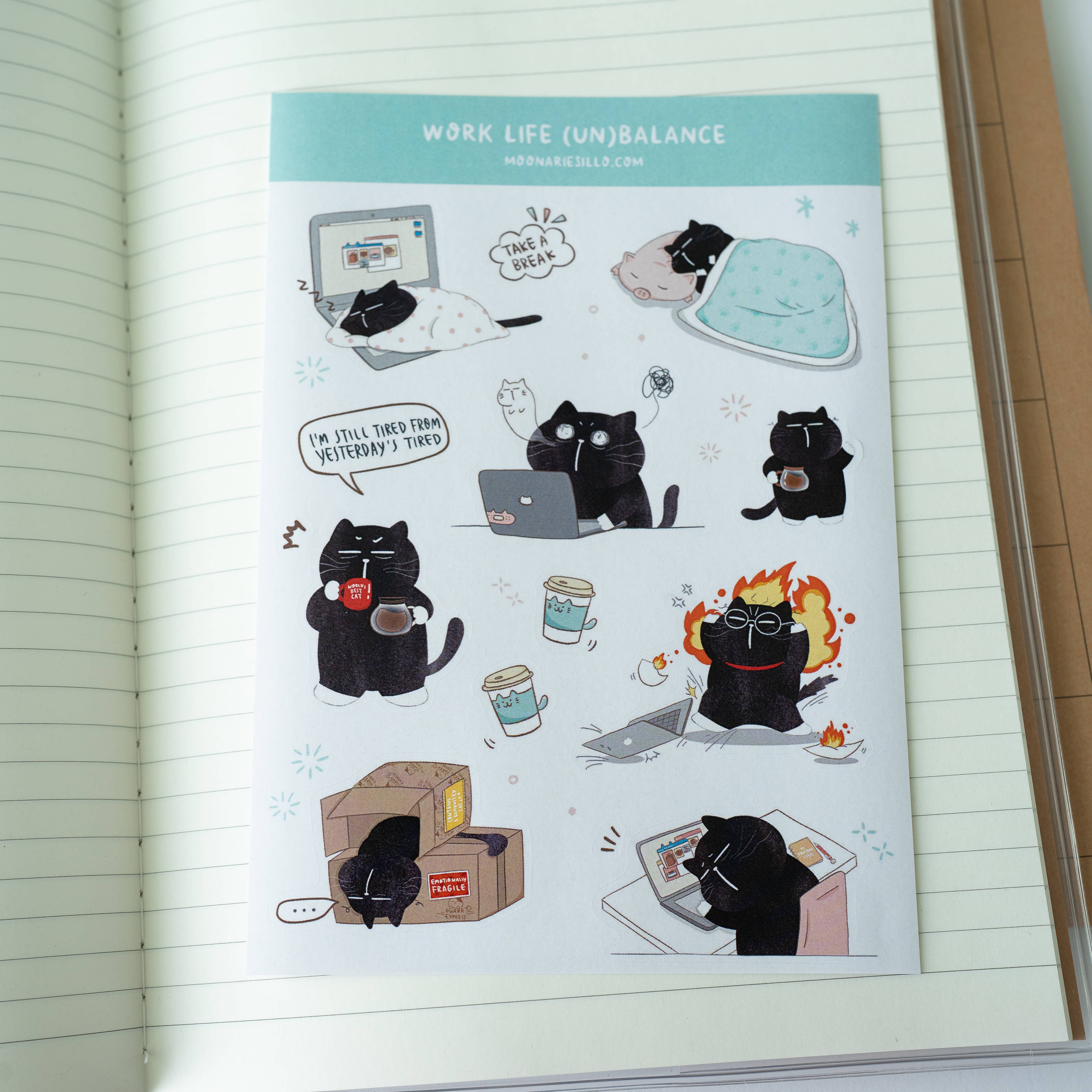 Moonaries illo - Wholesale Sticker - Funny Work Life Cat Sticker Sheet3