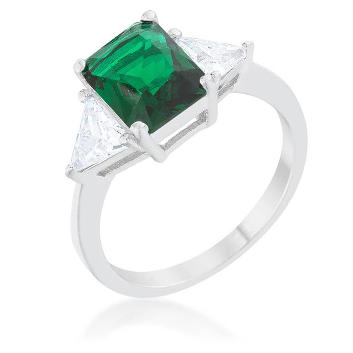 Bague de fiançailles classique en argent sterling vert émeraude pour la vente par JGoodin