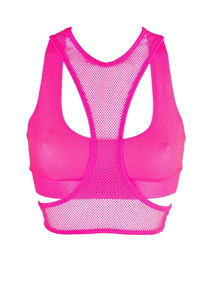 Lager-på-lager Crop Top Set / Hologram lager-på-lager med Fisknät / DUBBEL TOPP NEONROSA för wholesale av EXES LINGERIE