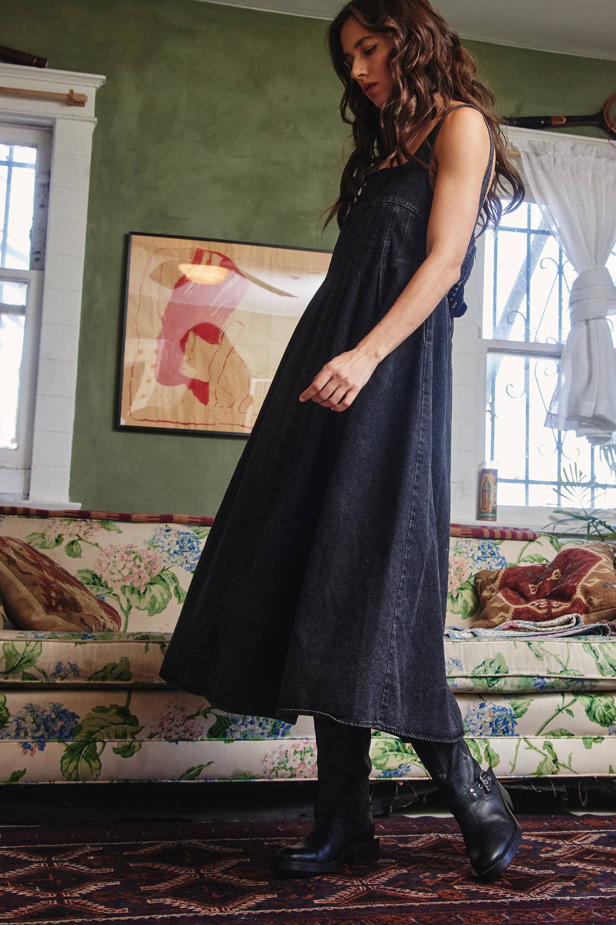 Lara Daisy - Vendita all'ingrosso Vestito - Donna - Abito midi in denim con scollo quadrato e dettaglio posteriore7