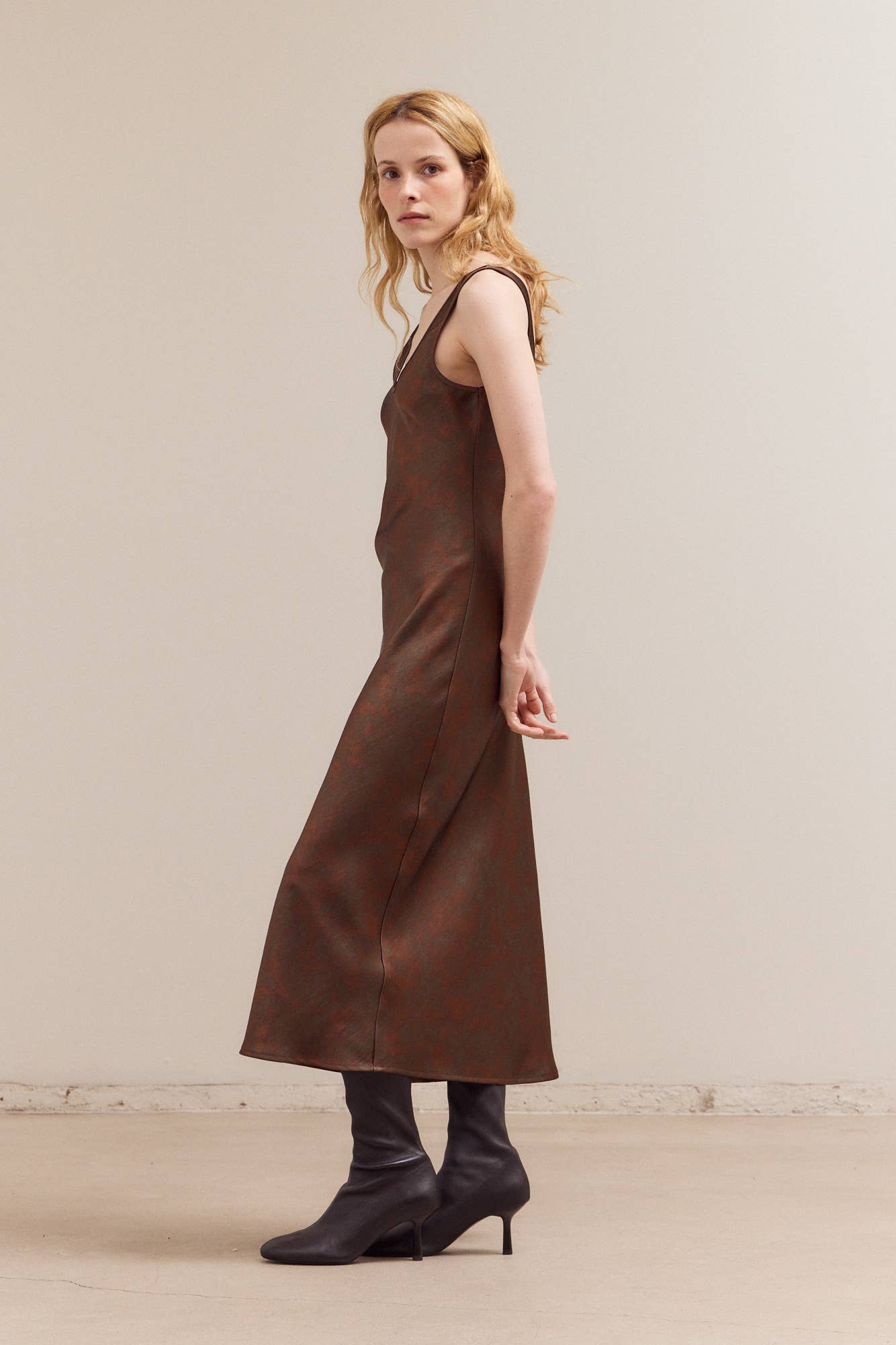 Bronze 61208 - PRINTED SATIN MAXI DRESS for wholesale on Faire4