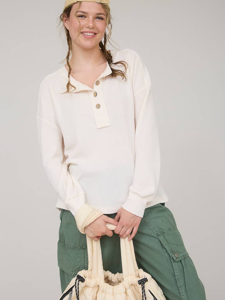 Blu Pepper - Wholesale Knit Top - Women's - RIBBED HENLEY LONG SLEEVE KNIT TOP5