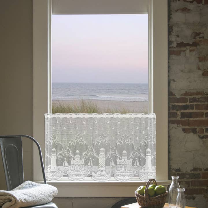 Lighthouse 60x30 White Sheer Lace Tier Curtain for wholesale by Heritage Lace