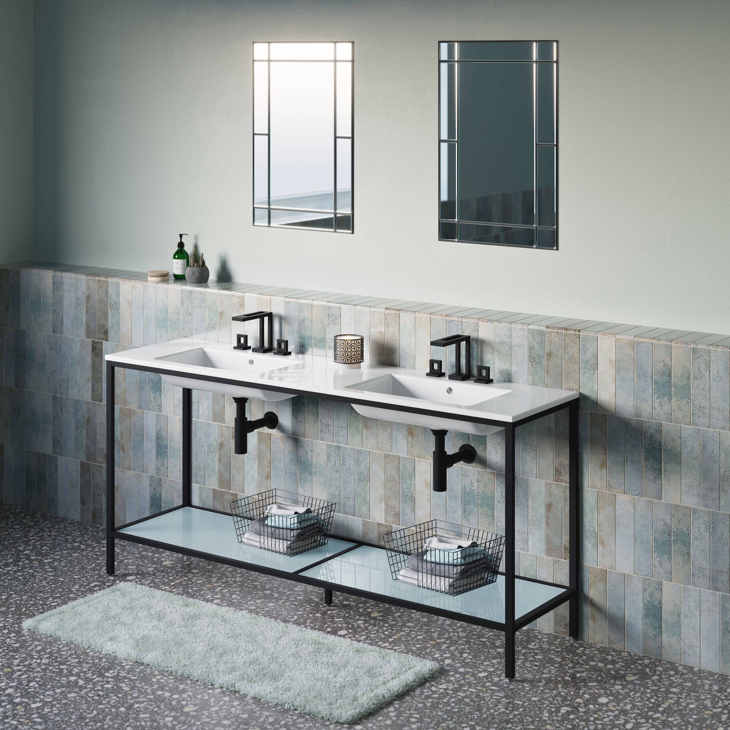 Swiss Madison - Wholesale Bathroom Side Table - Pierre Double Freestanding Open Shelf Metal Bathroom Vanity0