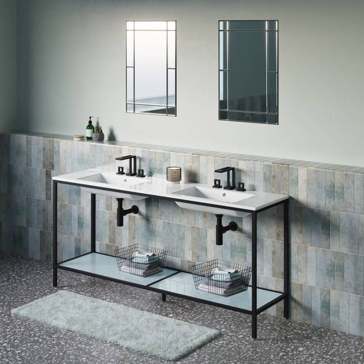 Swiss Madison - Wholesale Bathroom Side Table - Pierre Double Freestanding Open Shelf Metal Bathroom Vanity