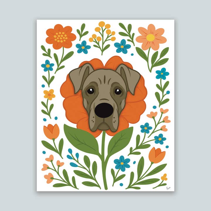 Great Dane Dog Floral Art Print for wholesale by JC Pet Designs