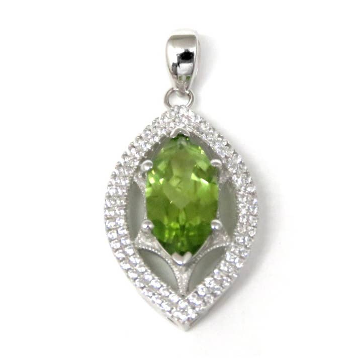 Natural Peridot Sterling Silver Double Halo Pendant for wholesale by Twan Kee Jewelry