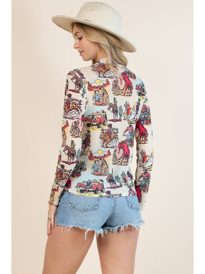 T1502-5451-Tania Western Cowboy Graphic Mesh T Shirt for wholesale on Faire6