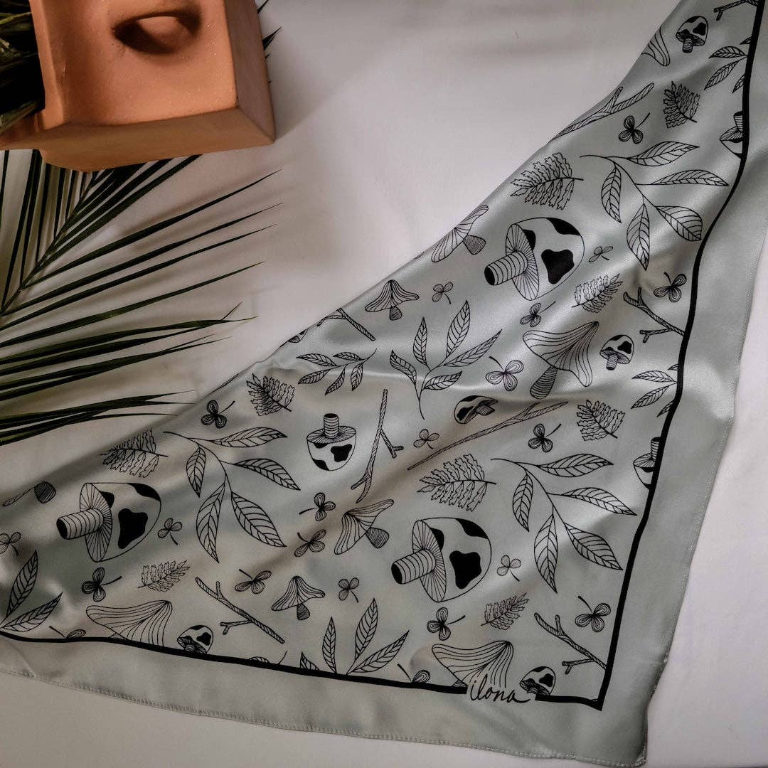 Hello Ilona - Wholesale Scarf - Women's - Mystical Mushroom 100% Mulberry Silk Scarf - Silvery Green2