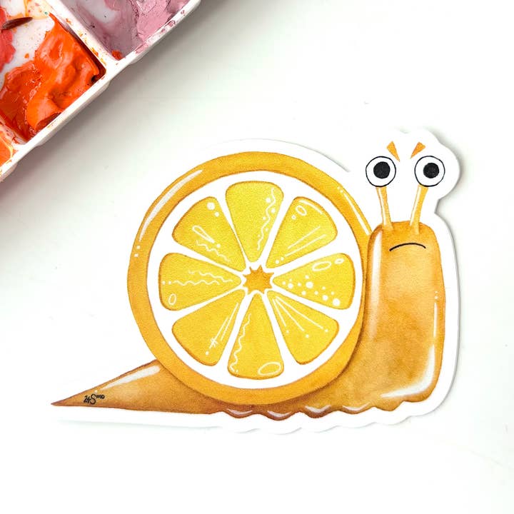 Lemon Snail Vinyl Sticker for wholesale by Owlfeathers Watercolor