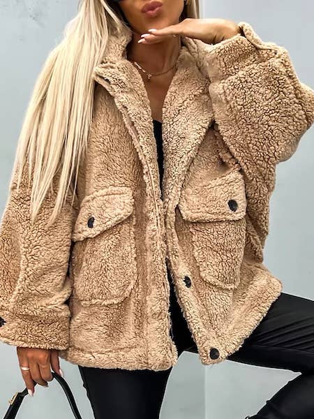 HIDDENBRAND - Wholesale Fur/Faux Fur Coat - Women's - Puff Plush Coat With Double Pockets