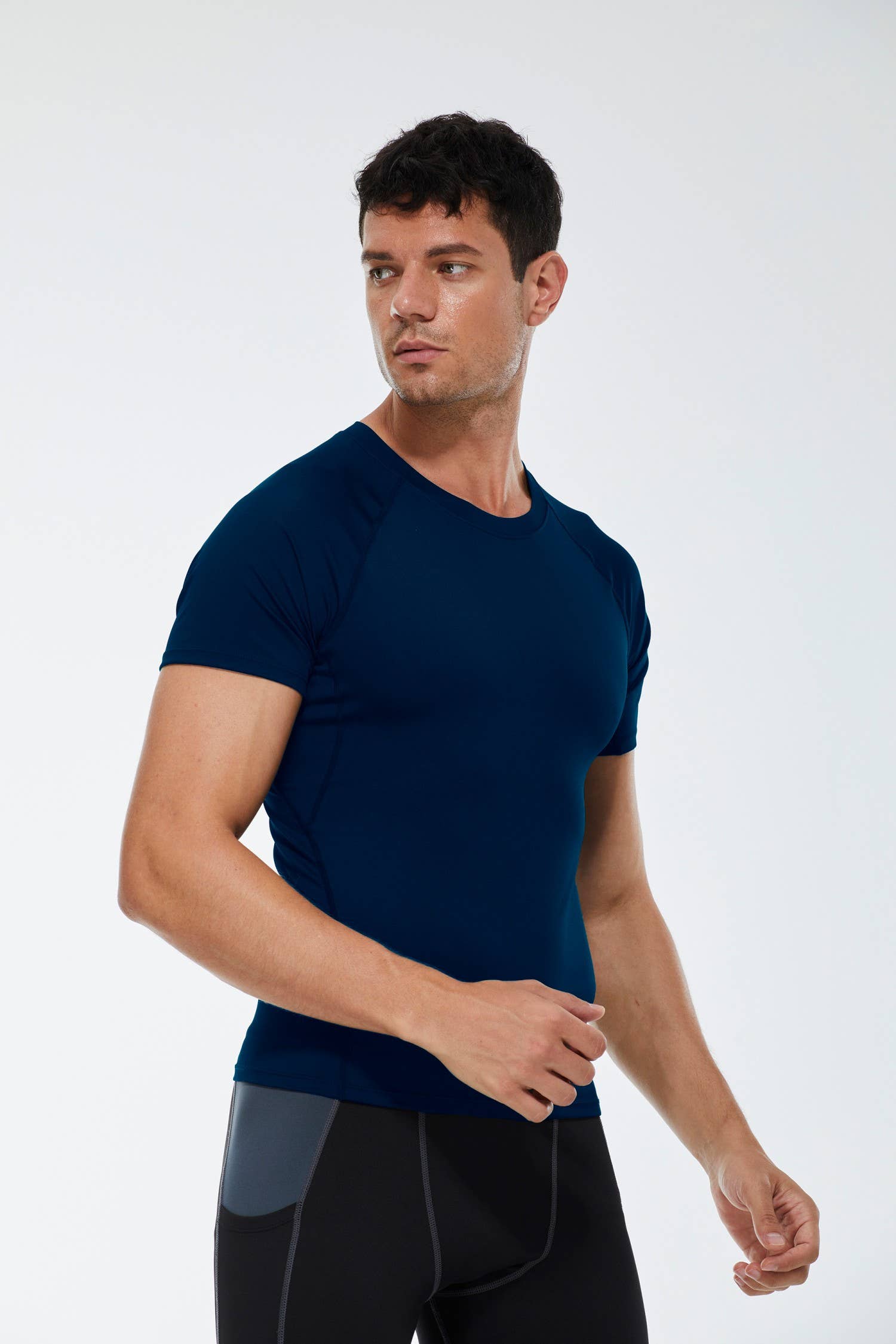 Active by Anna-Kaci - Vente Haut de sport – homme - T-shirt à manches courtes de compression en tissu stretch chiné12