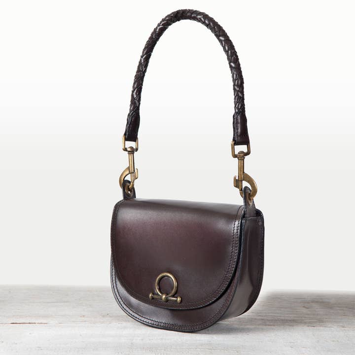 Cortina- Horse Bit Lock Luxury Leather Crossbody Handbag in Deep Brown for wholesale by URBAN-EQUESTRIAN