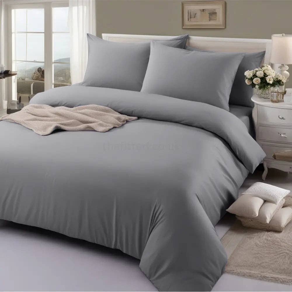 The Fitted Sheets – wholesale Bedding set – Grey Mfiber Plain Duvet Cover Set with Matching Pillowcase3