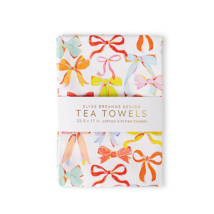 Pack of 2 Rainbow Bows Tea Towels for wholesale by Elyse Breanne Design