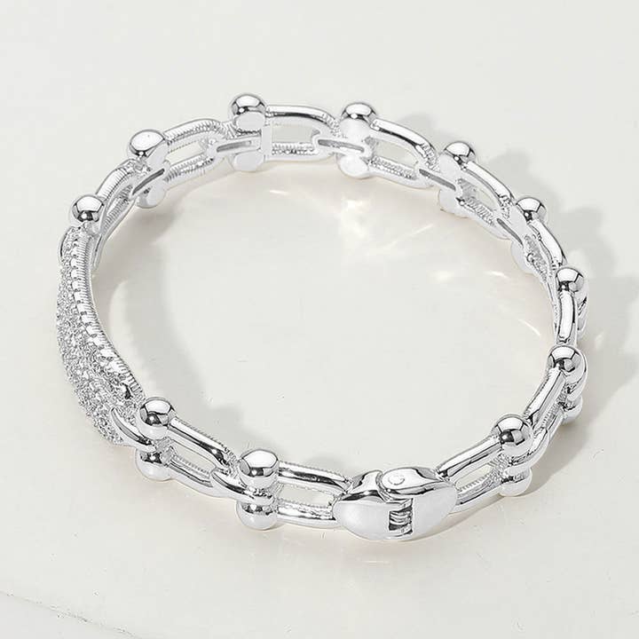 Sensibling Corp. - Wholesale Bangle Bracelet - CZ Stone Paved Oval Pointed Hardware Hinged Bangle Bracelet3