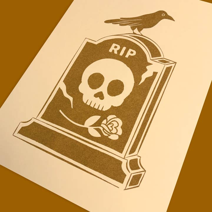 Wildkat Studio - Wholesale Art Print - Raven & Gravestone Risograph Art Print1
