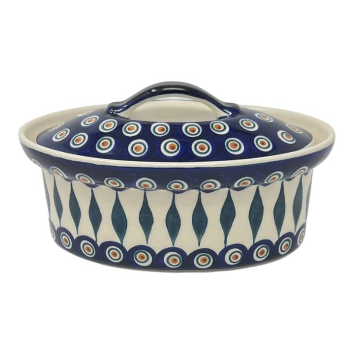 Baker, Oval, Lid, 9" x 6" in "Peacock" by Manufaktura | Z156T-54 for wholesale by Polish Pottery Outlet