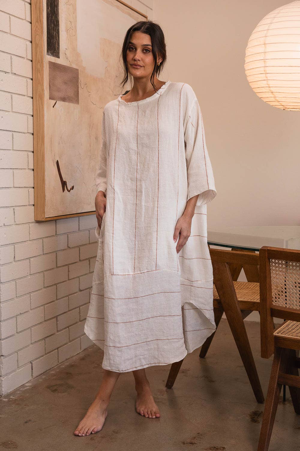 The Carter Malle Linen Dress - Off White w' Natural for wholesale on Faire5