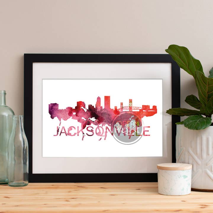 Jacksonville Aquarell Skyline, Jacksonville Skyline, Jacksonville Art, Jacksonville-Poster, Jacksonville-Druck, Jacksonville-Kunst, Florida WCS68 für den Großhandel von DreamMachine Prints