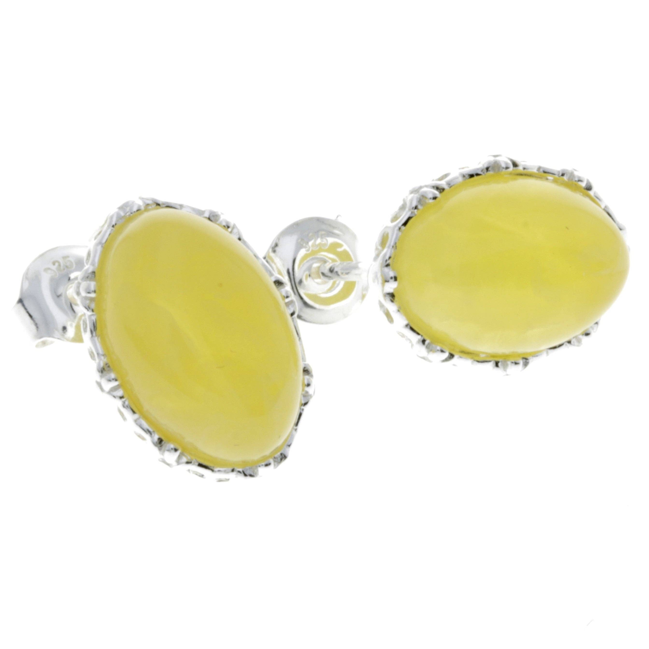 SilverAmber Jewellery - Wholesale Stud/Post Earrings - 925 Sterling Silver & Genuine Baltic Amber Classic Oval Studs Earrings - M65011