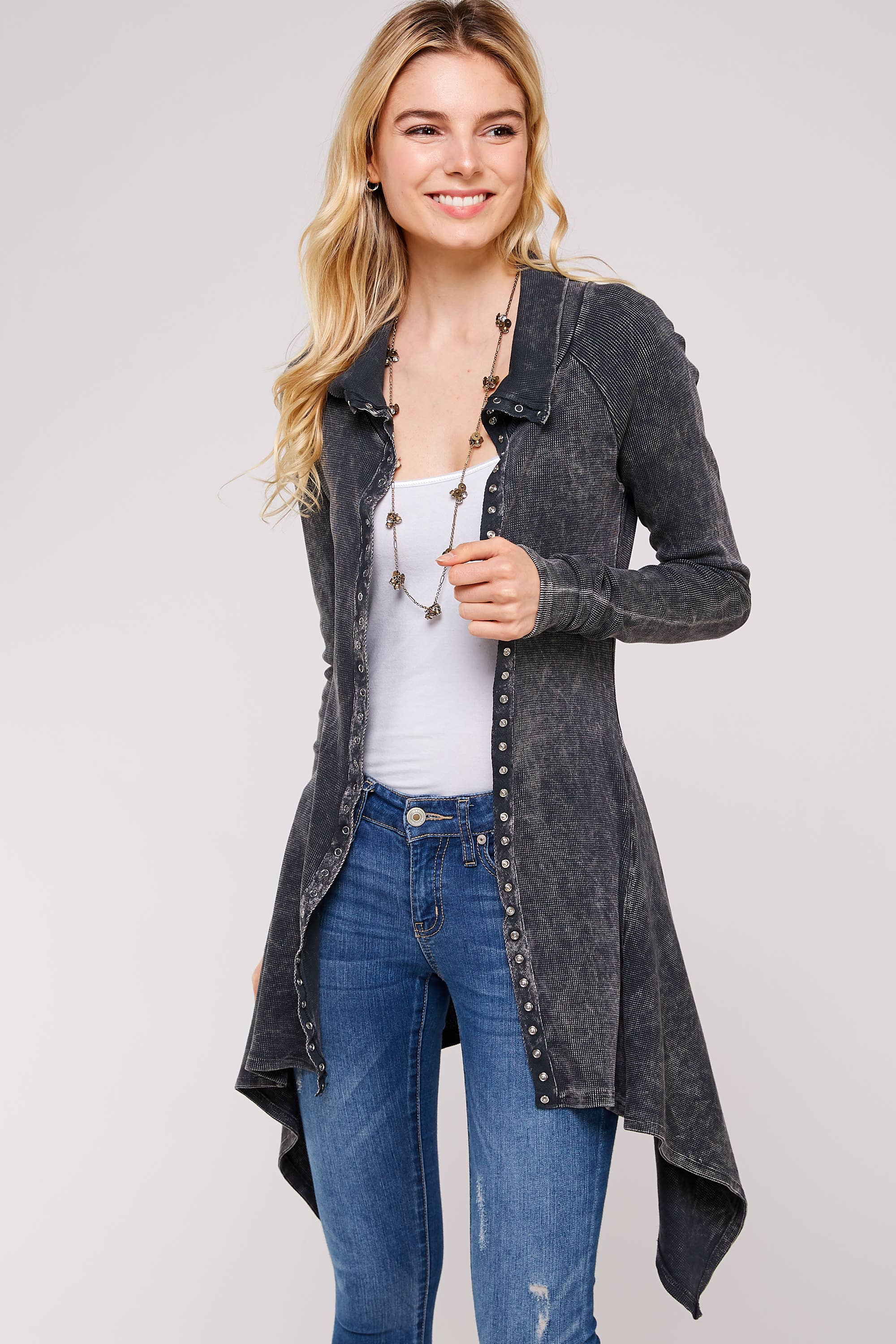 Urban X Apparel – Blusão - Mulher por atacado – Jaqueta térmica de botão lavado Urban X L/S com gola14